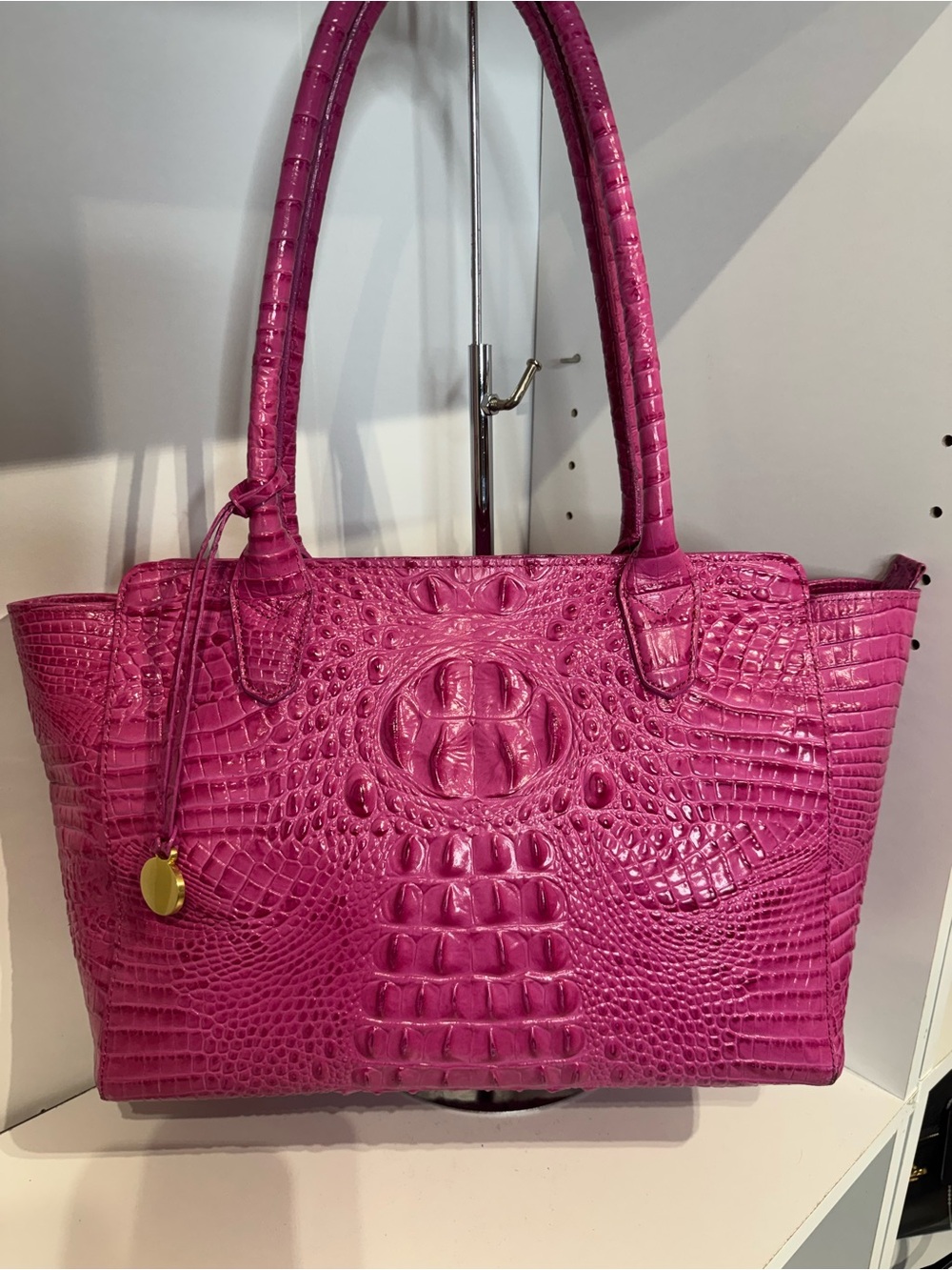 Brahmin Fuchsia Croc-Embossed Shoulder Tote